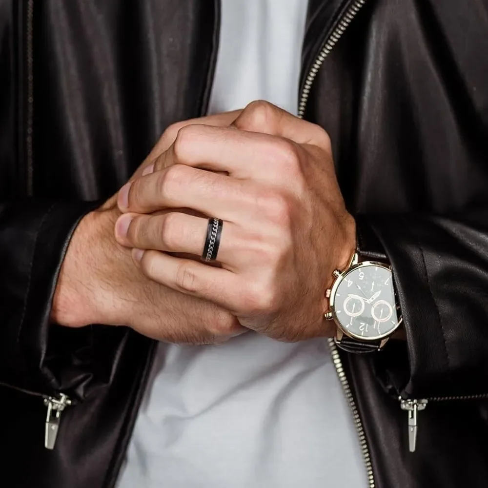 Men's Black and Silver Chain Ring